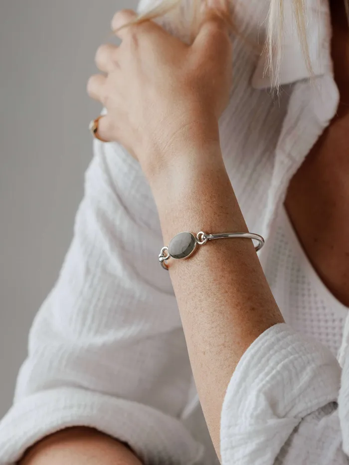 closebymejewelry Bracelets Oval Bangle Clasp Cremation Bracelet in Sterling Silver