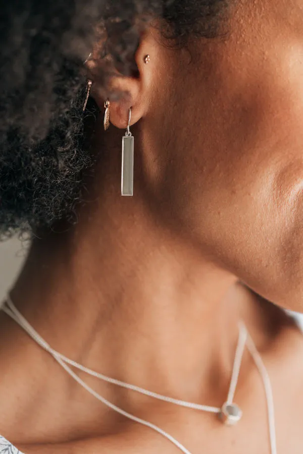 closebymejewelry Earrings Bar Cremation Dangle Earrings in 14K White Gold