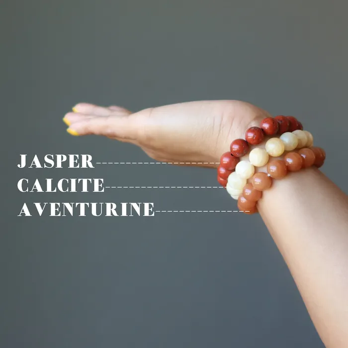 Crystal Sunrise Bracelet Set Calcite Aventurine Jasper Satin Crystals Bracelets