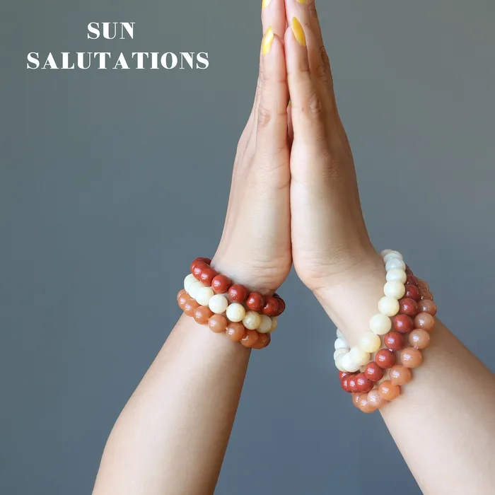 Crystal Sunrise Bracelet Set Calcite Aventurine Jasper Satin Crystals Bracelets