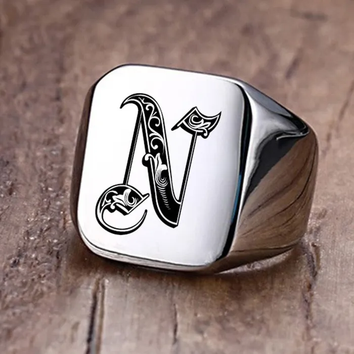 Custom Old English Initial Signet Ring VVS Jewelry Rings