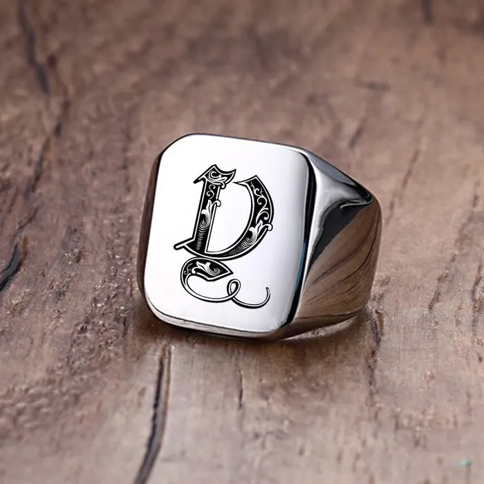 Custom Old English Initial Signet Ring VVS Jewelry Rings