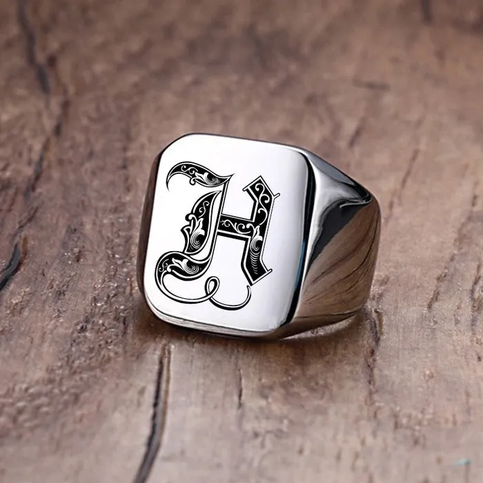 Custom Old English Initial Signet Ring VVS Jewelry Rings