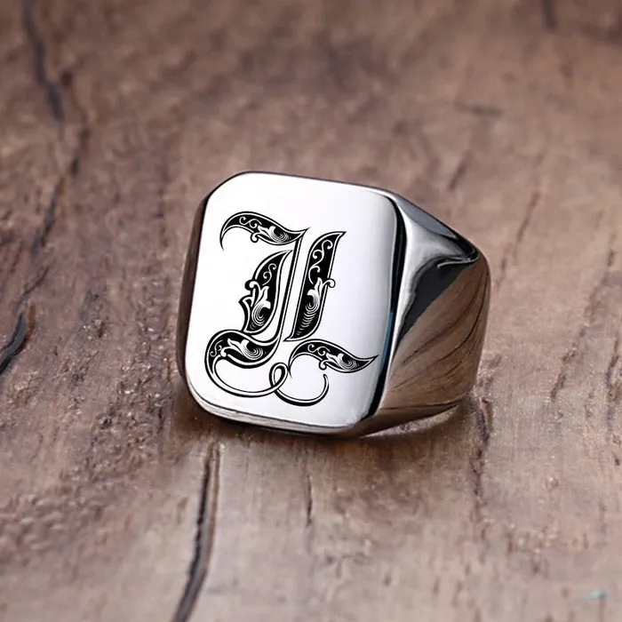 Custom Old English Initial Signet Ring VVS Jewelry Rings