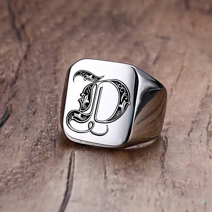 Custom Old English Initial Signet Ring VVS Jewelry Rings