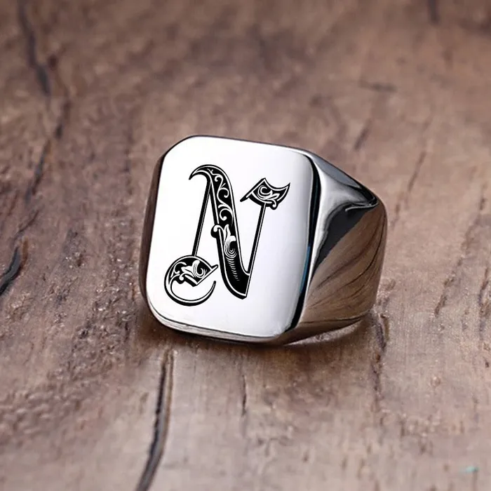 Custom Old English Initial Signet Ring VVS Jewelry Rings