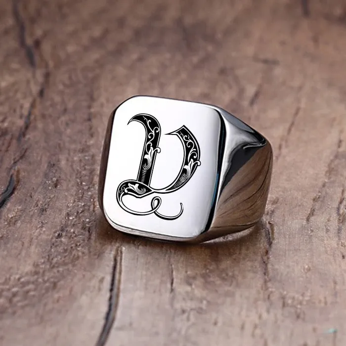 Custom Old English Initial Signet Ring VVS Jewelry Rings