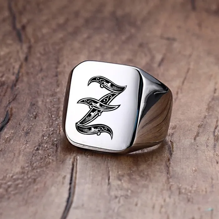 Custom Old English Initial Signet Ring VVS Jewelry Rings