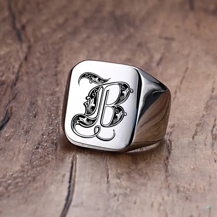 Custom Old English Initial Signet Ring VVS Jewelry Rings