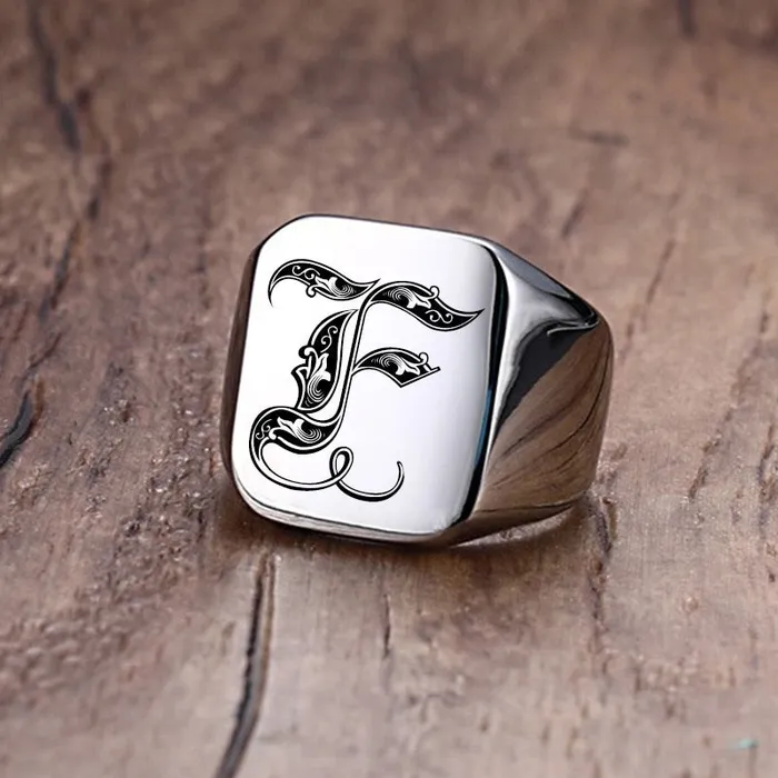 Custom Old English Initial Signet Ring VVS Jewelry Rings