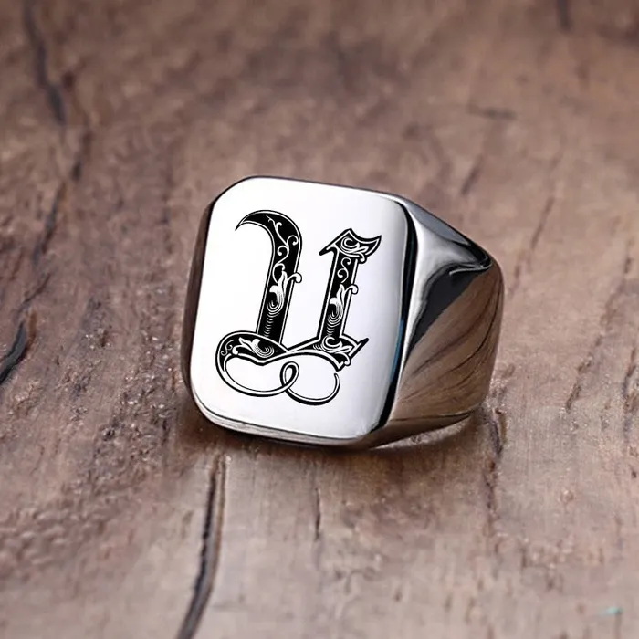 Custom Old English Initial Signet Ring VVS Jewelry Rings