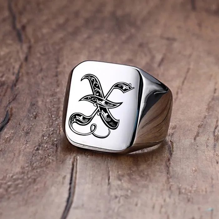 Custom Old English Initial Signet Ring VVS Jewelry Rings