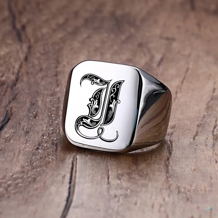 Custom Old English Initial Signet Ring VVS Jewelry Rings