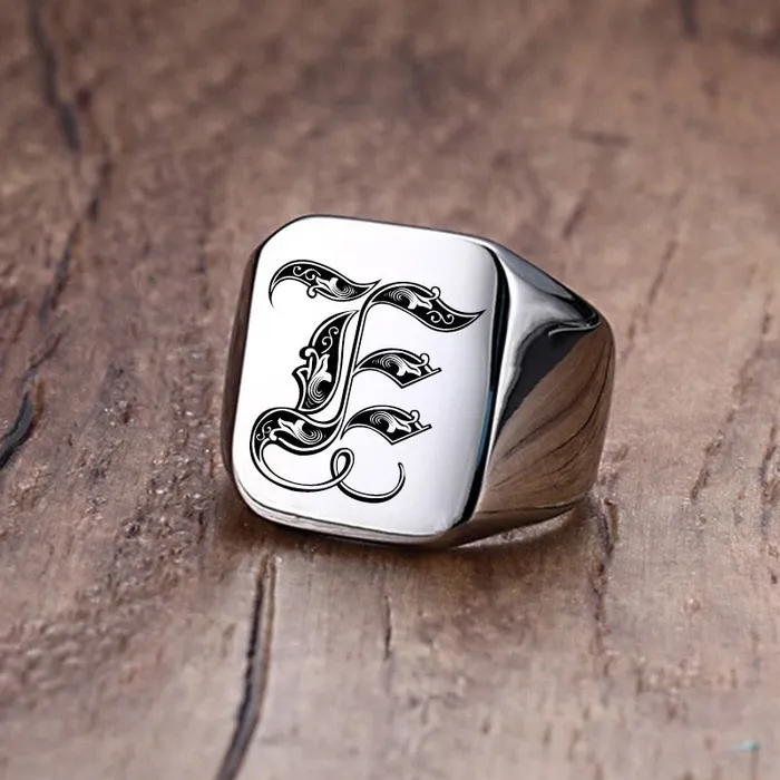 Custom Old English Initial Signet Ring VVS Jewelry Rings