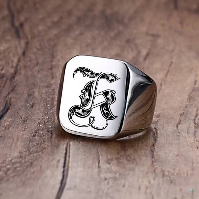 Custom Old English Initial Signet Ring VVS Jewelry Rings