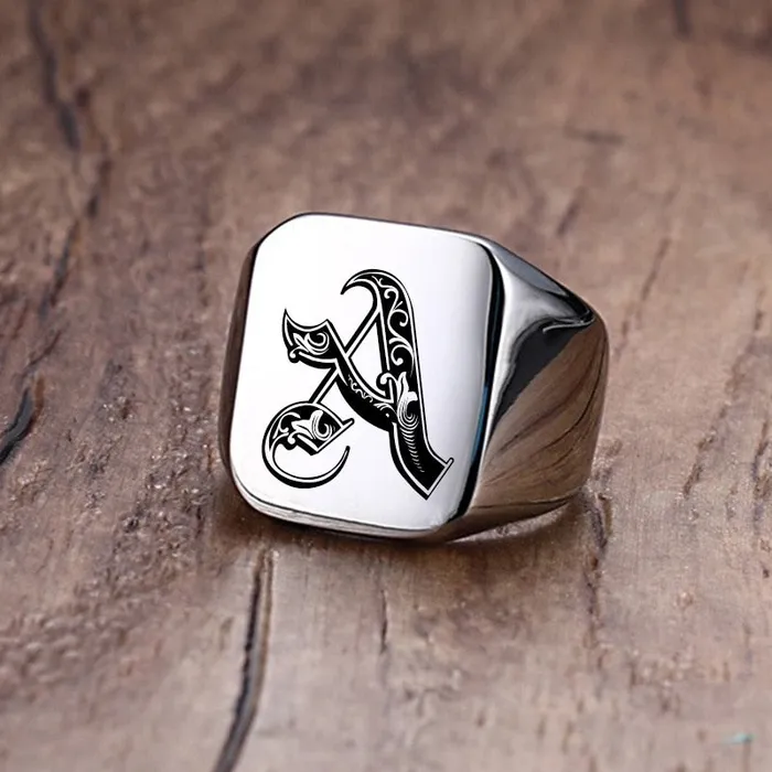 Custom Old English Initial Signet Ring VVS Jewelry Rings