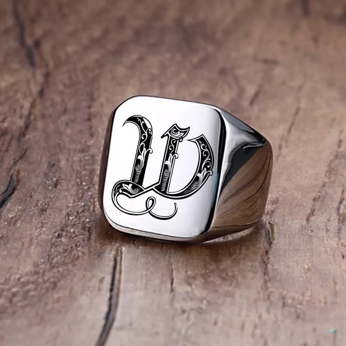 Custom Old English Initial Signet Ring VVS Jewelry Rings