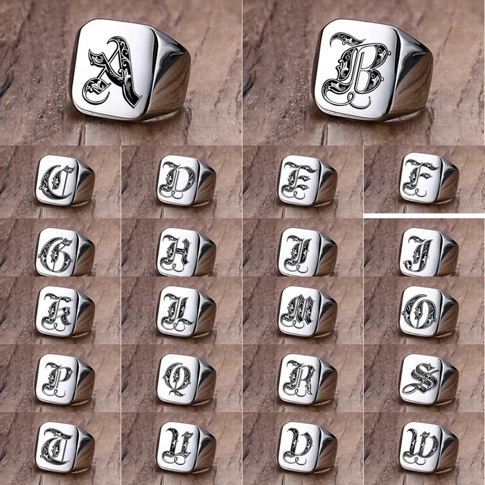 Custom Old English Initial Signet Ring VVS Jewelry Rings