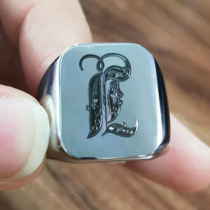 Custom Old English Initial Signet Ring VVS Jewelry Rings