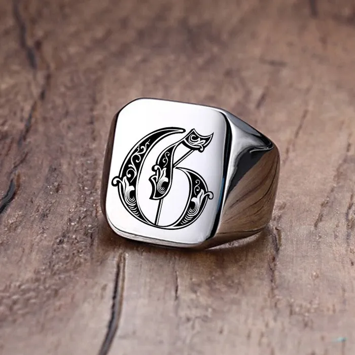Custom Old English Initial Signet Ring VVS Jewelry Rings