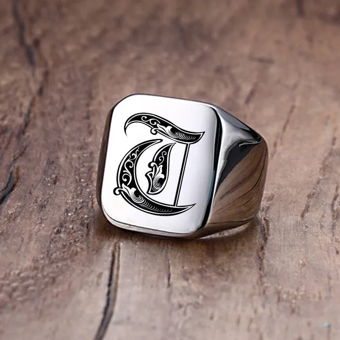 Custom Old English Initial Signet Ring VVS Jewelry Rings