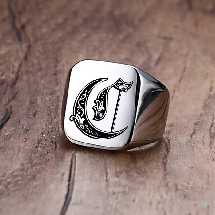 Custom Old English Initial Signet Ring VVS Jewelry Rings