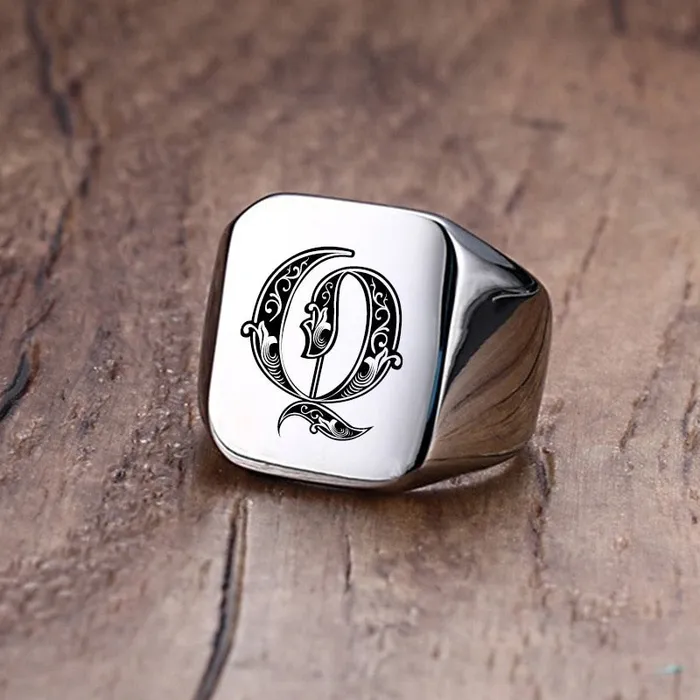 Custom Old English Initial Signet Ring VVS Jewelry Rings