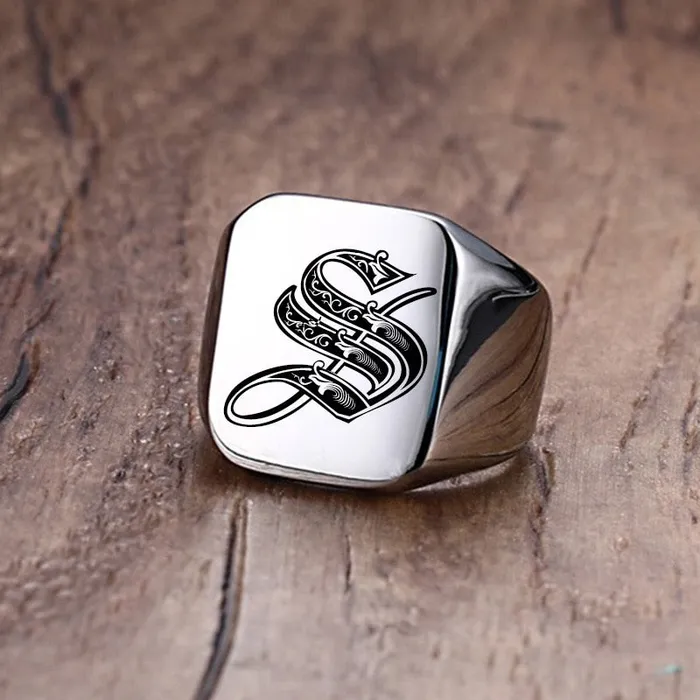 Custom Old English Initial Signet Ring VVS Jewelry Rings