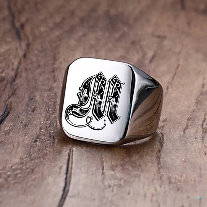 Custom Old English Initial Signet Ring VVS Jewelry Rings
