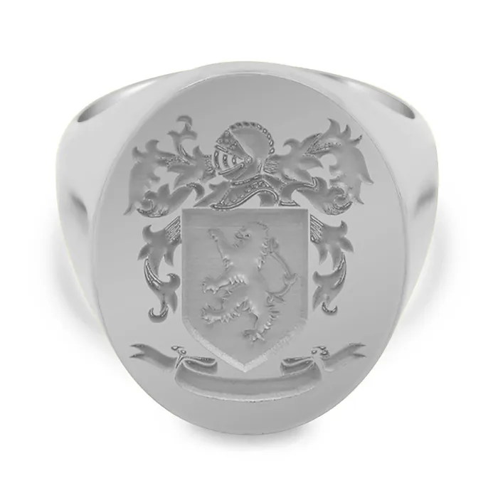 deBebians Rings Mens Oval Signet Ring Extra Large Laser Engraved Family Crest Logo