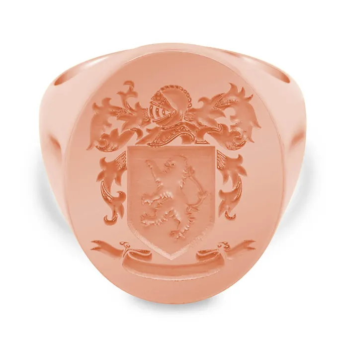 deBebians Rings Mens Oval Signet Ring Extra Large Laser Engraved Family Crest Logo