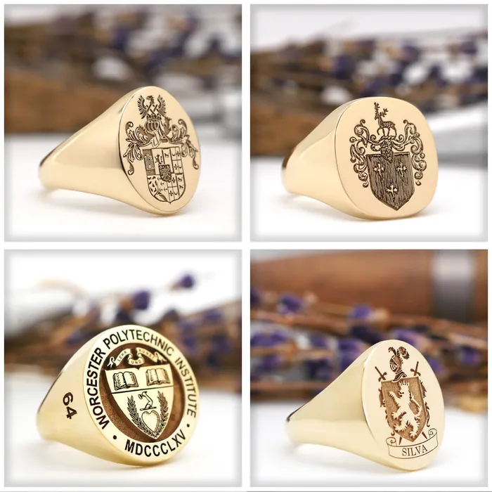 deBebians Rings Mens Oval Signet Ring Extra Large Laser Engraved Family Crest Logo