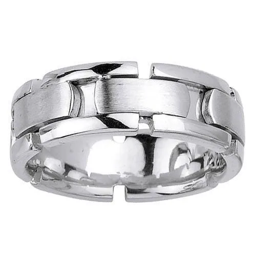 deBebians Rings White Gold Mens Wedding Ring with Handmade Design in 8mm
