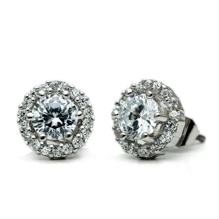 Earrings Alamode 3W096 Rhodium Brass Earrings with AAA Grade CZ in Clear