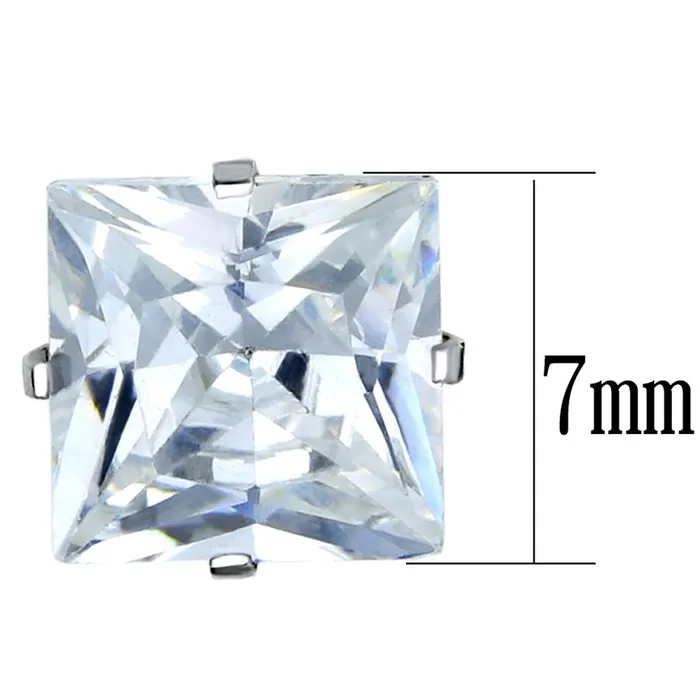 Earrings Alamode LO3315 High polished no plating Stainless Steel Earrings with AAA Grade CZ in Clear