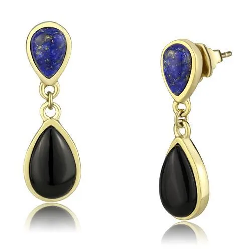 Earrings Alamode TK2893 IP GoldIon Plating Stainless Steel Earrings with SemiPrecious Onyx in Jet Earrings Alamode TK2893 IP GoldIon Plating Stainless Steel Earrings with SemiPrecious Onyx in Jet