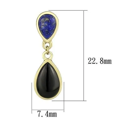 Earrings Alamode TK2893 IP GoldIon Plating Stainless Steel Earrings with SemiPrecious Onyx in Jet