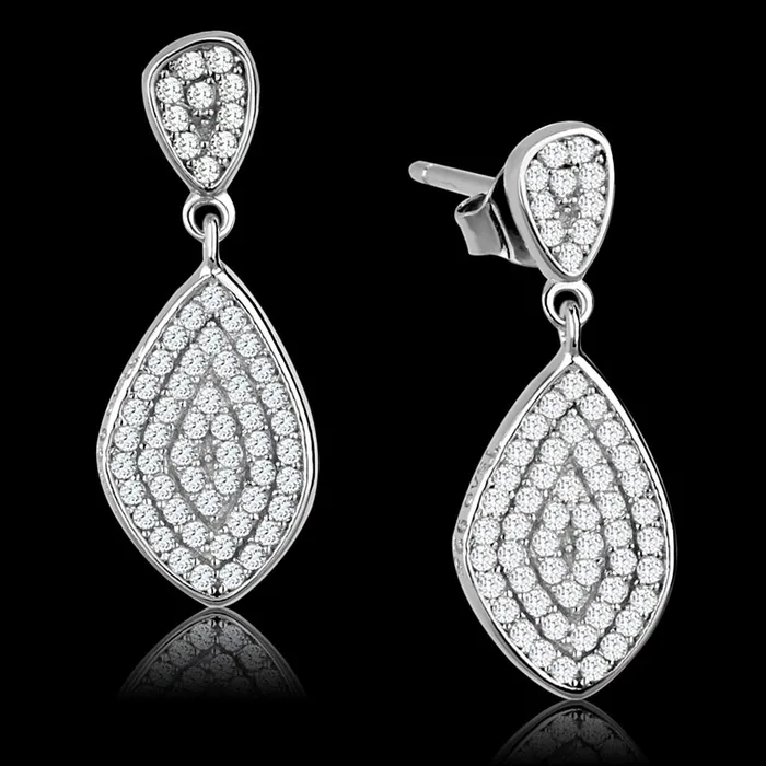Earrings Alamode TS325 Rhodium 925 Sterling Silver Earrings with AAA Grade CZ in Clear Earrings Alamode TS325 Rhodium 925 Sterling Silver Earrings with AAA Grade CZ in Clear