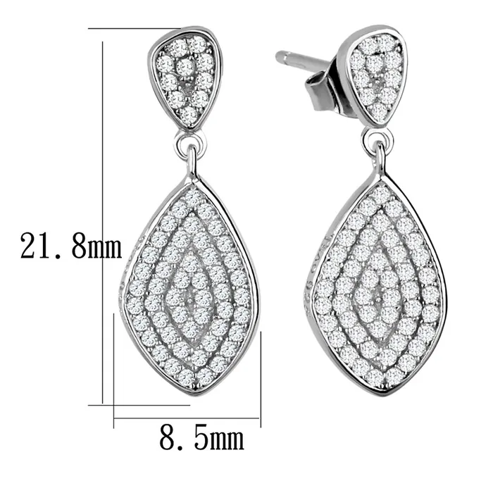 Earrings Alamode TS325 Rhodium 925 Sterling Silver Earrings with AAA Grade CZ in Clear