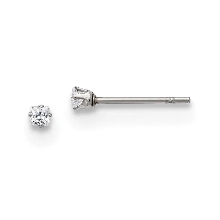 Earrings Chisel Stainless Steel Polished 2mm Square CZ Stud Post Earrings
