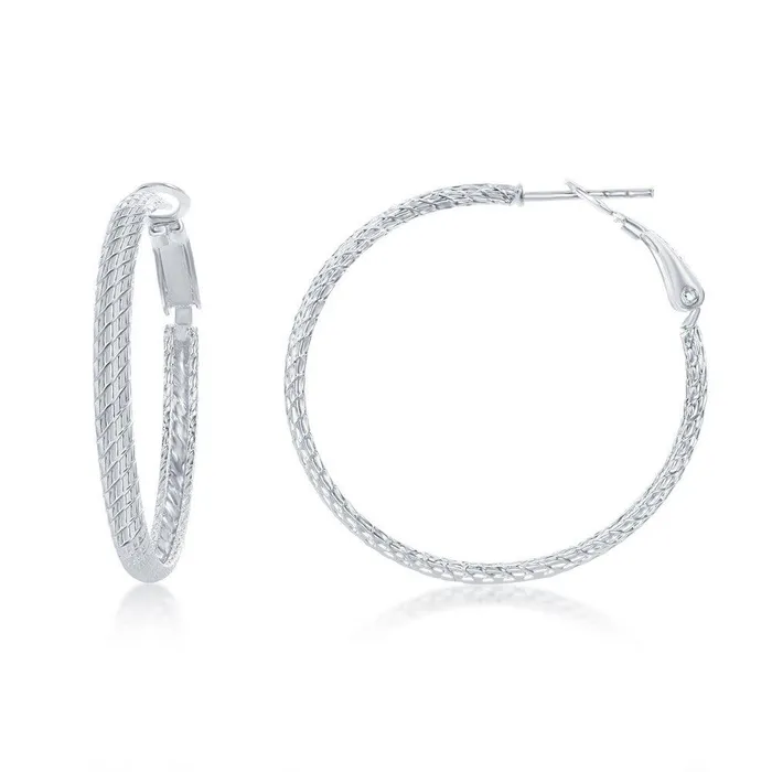 Earrings Classic Sterling Silver 35mm DiamondCut Hoop Earrings