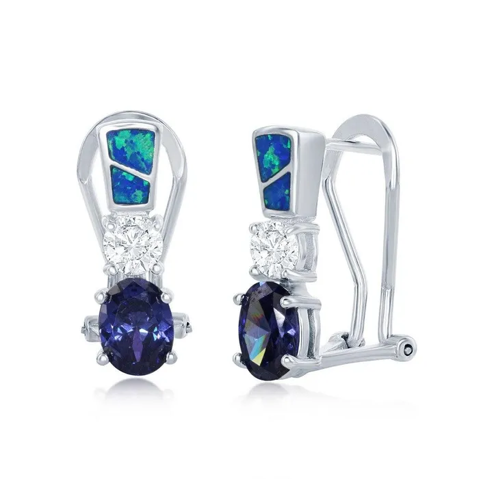 Earrings Classic Sterling Silver Blue Inlay Opal Tanzanite Earrings