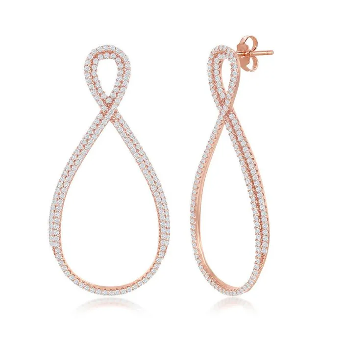 Earrings Classic Sterling Silver Rose Gold Micro Pave Earrings