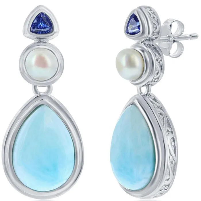 Earrings Classic Womens Earrings Larimar with FWP and Tanzanite CZ D8184