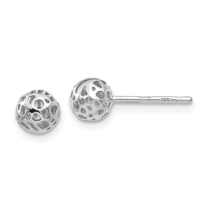Earrings Jewelry 14K White Gold Small Fancy Ball Post Earrings
