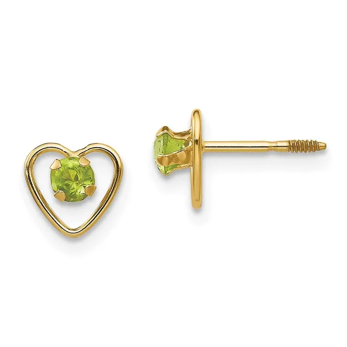 Earrings Madi K Kids 14k 3mm Peridot Birthstone Heart Earrings Jewelry
