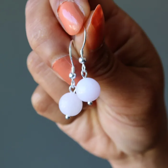 Earrings Satin Crystals Pink Calcite Earrings Mangano Precious Soul Sterling Silver