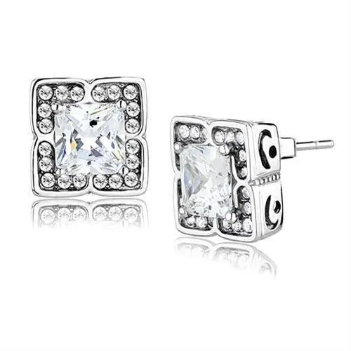 Earrings TK3157 High polished no plating Stainless Steel Earrings with AAA Grade CZ in Clear Alamode Earrings TK3157 High polished no plating Stainless Steel Earrings with AAA Grade CZ in Clear Alamode