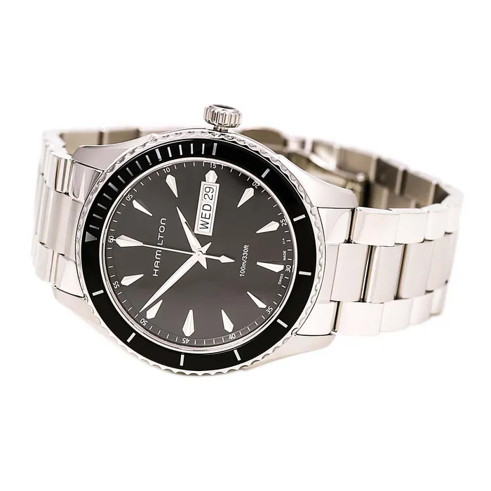 Hamilton Bracelets Hamilton H37511131 Mens Jazzmaster Seaview Black Dial Steel Bracelet Watch