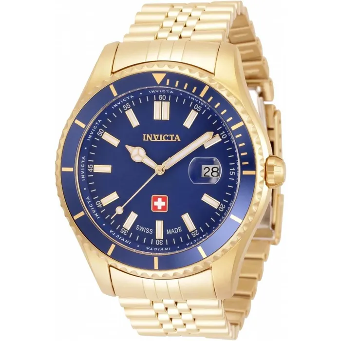 Invicta Bracelets Invicta Mens Quartz Watch Pro Diver Blue Dial Yellow Gold Steel Bracelet 33440